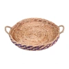 Dekoratif Kulplu Yuvarlak Hasır Sepet Düzenleyici Tepsi 41x8cm
