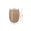 Dekoratif Kulplu Kapaklı Örgü Hasır Çamaşır Sepeti Saksılık 37x41x47 cm