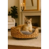 Dekoratif Yuvarlak Hasır Kedi Köpek Yatagı Sepet 55x22cm