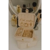 Deri Mini Baklava Desenli Seyahat Takı Bijuteri Mücevher Kutusu Organizer Düzenleyici 11,5cm Krem İthal Ürün