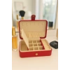 Deri Baklava Desenli Seyahat Takı Bijuteri Mücevher Kutusu Organizer Düzenleyici 16cm Kırmızı İthal Ürün