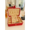 Deri Baklava Desenli Seyahat Takı Bijuteri Mücevher Kutusu Organizer Düzenleyici 16cm Kırmızı İthal Ürün