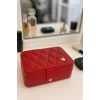Deri Baklava Desenli Seyahat Takı Bijuteri Mücevher Kutusu Organizer Düzenleyici 16cm Kırmızı İthal Ürün