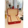 Deri Baklava Desenli Seyahat Takı Bijuteri Mücevher Kutusu Organizer Düzenleyici 16cm Kırmızı İthal Ürün