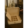 Deri Baklava Desenli Seyahat Takı Bijuteri Mücevher Kutusu Organizer Düzenleyici 16cm Krem İthal Ürün
