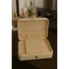 Deri Baklava Desenli Seyahat Takı Bijuteri Mücevher Kutusu Organizer Düzenleyici 16cm Krem İthal Ürün