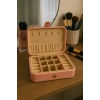 Deri Baklava Desenli Seyahat Takı Bijuteri Mücevher Kutusu Organizer Düzenleyici 16cm Pembe İthal Ürün