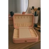 Deri Baklava Desenli Seyahat Takı Bijuteri Mücevher Kutusu Organizer Düzenleyici 16cm Pembe İthal Ürün