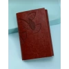 Yaprak Baskılı Deri Kapaklı Özel Tasarım Hediyelik Deri Kaplı Ajanda Anı-Not Defteri Kırmızı İthal Ürün 14x11cm