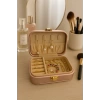 Deri Midi Seyahat Takı Bijuteri Mücevher Kutusu Organizer Düzenleyici 12cm Pembe İthal Ürün