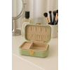 Deri Midi Seyahat Takı Bijuteri Mücevher Kutusu Organizer Düzenleyici 12cm Yeşil İthal Ürün