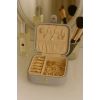 Deri Mini Baklava Desenli Seyahat Takı Bijuteri Mücevher Kutusu Organizer Düzenleyici 11,5cm Gri İthal Ürün