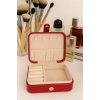 Deri Mini Baklava Desenli Seyahat Takı Bijuteri Mücevher Kutusu Organizer Düzenleyici 11,5cm Kırmızı İthal Ürün