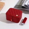 Deri Mini Baklava Desenli Seyahat Takı Bijuteri Mücevher Kutusu Organizer Düzenleyici 11,5cm Kırmızı İthal Ürün