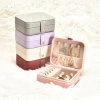 Deri Mini Baklava Desenli Seyahat Takı Bijuteri Mücevher Kutusu Organizer Düzenleyici 11,5cm Pembe İthal Ürün