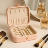 Deri Mini Baklava Desenli Seyahat Takı Bijuteri Mücevher Kutusu Organizer Düzenleyici 11,5cm Pembe İthal Ürün