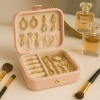 Deri Mini Baklava Desenli Seyahat Takı Bijuteri Mücevher Kutusu Organizer Düzenleyici 11,5cm Pembe İthal Ürün