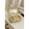Deri Mini Seyahat Takı Bijuteri Mücevher Kutusu Organizer Düzenleyici 15cm Yeşil İthal Ürün
