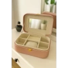 Deri Seyahat Takı Bijuteri Mücevher Kutusu Organizer Düzenleyici 20cm Pembe İthal Ürün