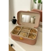 Deri Seyahat Takı Bijuteri Mücevher Kutusu Organizer Düzenleyici 20cm Pembe İthal Ürün