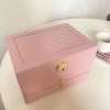 Dışı Deri İçi Kadife Kilitli 2 Çekmeceli Takı Bijuteri Mücevher Kutusu Organizer Düzenleyici Pembe İthal Ürün