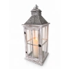 İşlemeli Metal Çatılı İthal Eskitme Ahşap Mumluk Fener 67cm