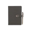 Kumaş Mıknatıs Kapaklı Kalemli Ajanda Günlük Not Defteri Notebook Gri