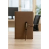 Kumaş Mıknatıs Kapaklı Kalemli Ajanda Günlük Not Defteri Notebook Kahve