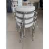 Paslanmaz Krom Ayaklı Beyaz Kumaş Tabure 4 Adet