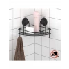 Vakumlu Banyo Duvar Rafı Şampuanlık Kancalı Köşe Rafı Siyah