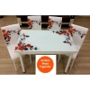 Yandan Açılır Büyüyen Cam Mutfak Masası Kırmızı Güldalı -Beyaz Ayaklı 70x110