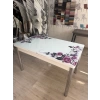 Yanlardan Açılır Büyüyen Kelebek Cam Mutfak Masası 80cm x 130cm Lila Gül
