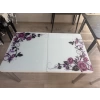 Yanlardan Açılır Büyüyen Kelebek Cam Mutfak Masası 80cm x 130cm Lila Gül