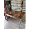 Yanlardan Açılır Büyüyen Kelebek Cam Mutfak Masası 80cm x 130cm Ceviz Çiçek