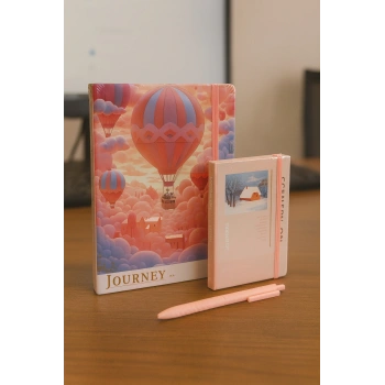 2 Adet Ajanda Çizgili Not Defteri-Uçlu Kalem Hediyeli Pembe Balon