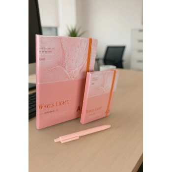 2 Adet Ajanda Çizgili Not Defteri-Uçlu Kalem Hediyeli Waves Light