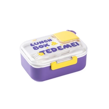 2 Bölmeli Paslanmaz Çelik Sızdırmaz Çatal ve Kaşıklı Saklama Kabı Beslenme Kabı 750 ML Mor İthal Ürün