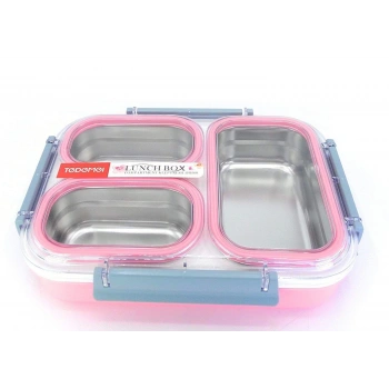 3 Bölmeli Paslanmaz Çelik Sızdırmaz Saklama Kabı Beslenme Kabı 1,2 Lt. Pembe İthal Ürün
