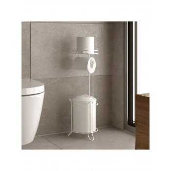 Banyo Tuvalet Kağıdı Askısı Çöp Kovası Yedekli Ayaklı Beyaz