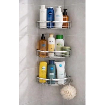 Paslanmaz Banyo Köşe Rafı Duvara Monte