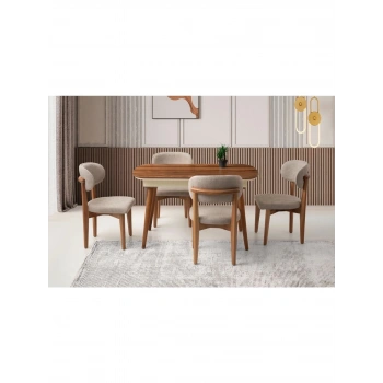 Çınar Ahşap Salon Yemek Masa Sandalye Takımı Nergis 16 Sandalyeli Ortadan Açılır Büyüyen Ceviz