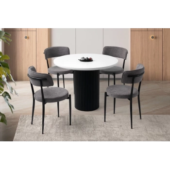 Ahşap Sabit Yemek Odası Takımı Beyaz-Siyah 100x75cm- 4 Adet Sandalye