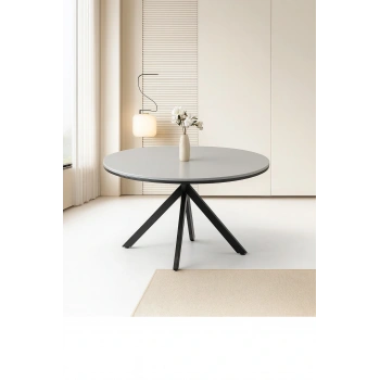 Ahşap Yuvarlak Açılır Büyüyen Yemek Masası Açık Parlak Gri 70x120cm