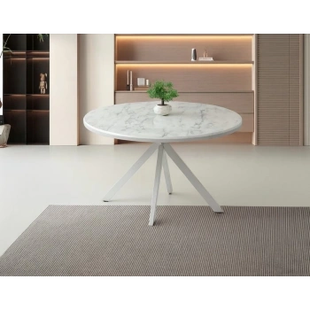 Ahşap Yuvarlak Açılır Büyüyen Yemek Masası Beyaz Mermer Desen 70x120cm SADECE MASA FİYATIDIR
