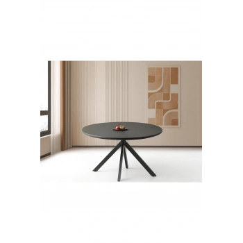 Ahşap Yuvarlak Açılır Büyüyen Yemek Masası Parlak Koyu Gri 70x120cm