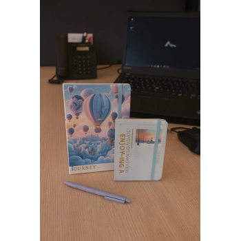 2 Adet Ajanda Çizgili Not Defteri-Uçlu Kalem Hediyeli Mavi Balon