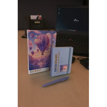 2 Adet Ajanda Çizgili Not Defteri-Uçlu Kalem Hediyeli Mor Balon