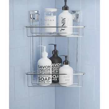 Banyo Köşe Rafı Kendinden Yapışkanlı 2 Katlı EasyFix