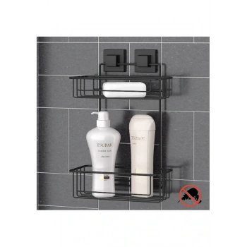 Banyo Köşe Rafı Kendinden Yapışkanlı 2 Katlı EasyFix Siyah