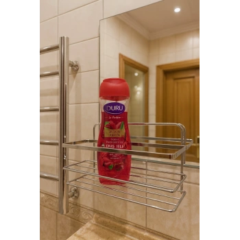 Banyo Köşe Rafı Lamalı Tek Katlı Şampuanlık Hem Vidalı Hem Yapışkan Stickerlı Krom
